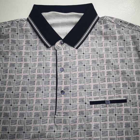 2 / $30.00 - NWOT Sergio Louis Men's Navy White & Red Square Pattern Polo Shirt - Picture 3 of 8